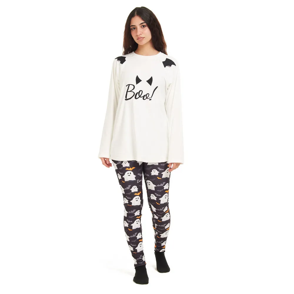 Women Winter Pajama Set BOO! Off-white sweatshirt   Leggings