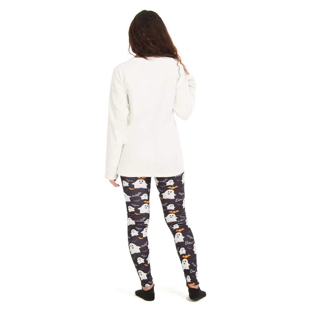 Women Winter Pajama Set BOO! Off-white sweatshirt   Leggings