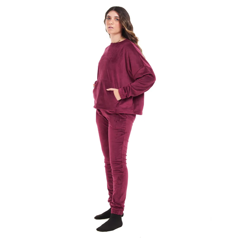 Women Winter Pajama Set Cherry Sweatshirt   Pants