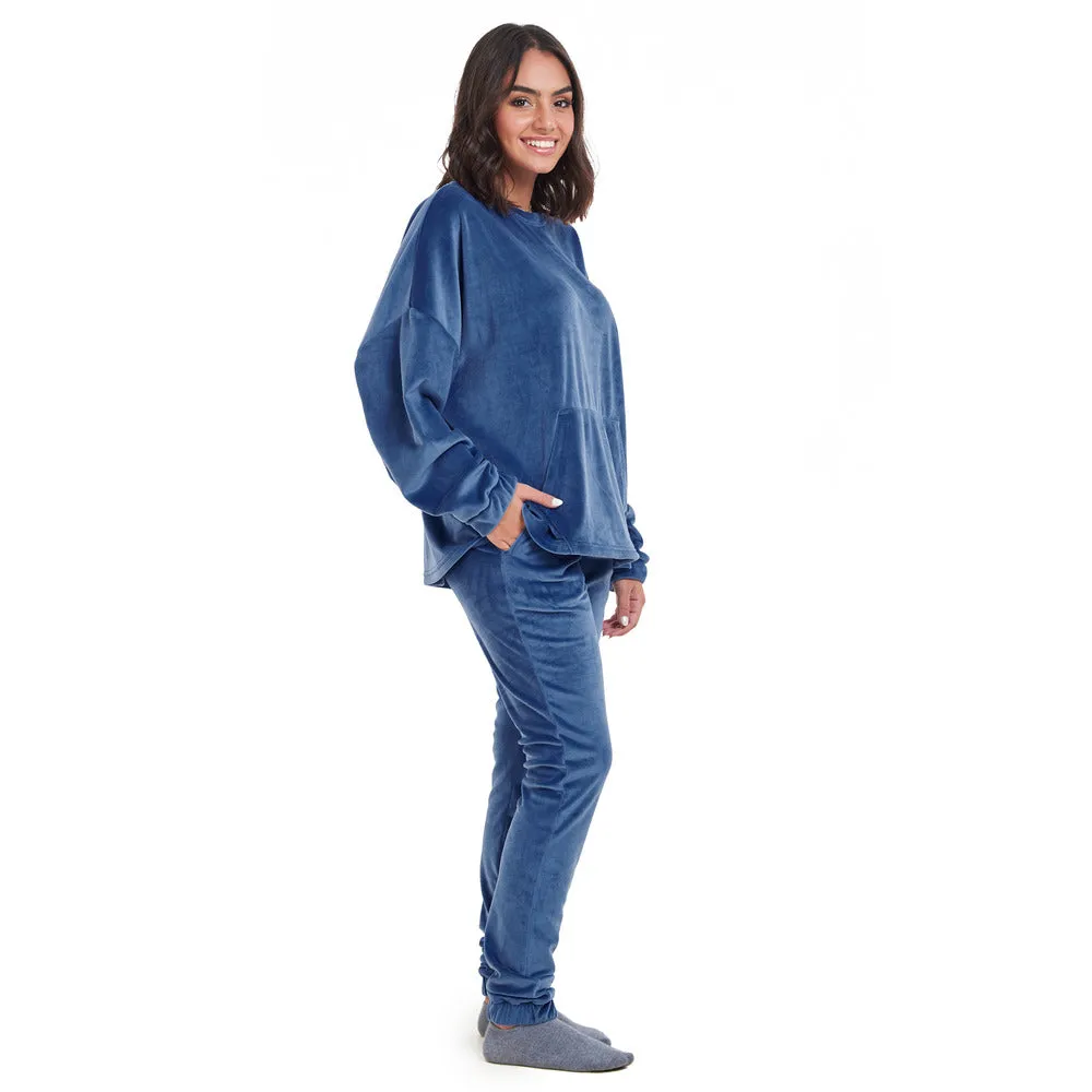 Women Winter Pajama Set Indigo Sweatshirt   Pants