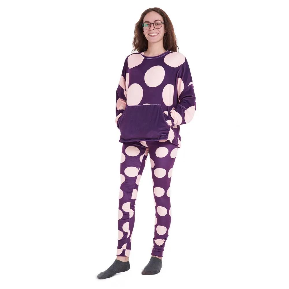 Women Winter Pajama Set Purple circles