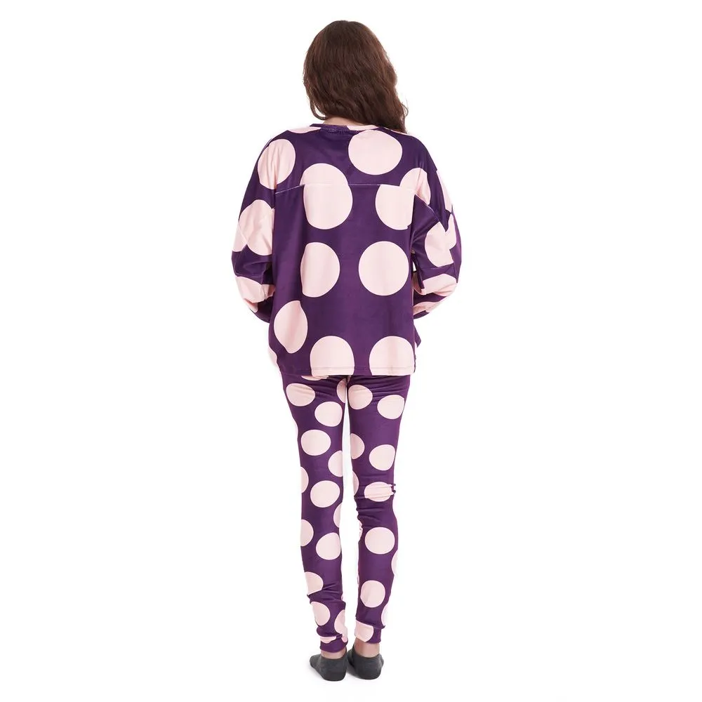 Women Winter Pajama Set Purple circles