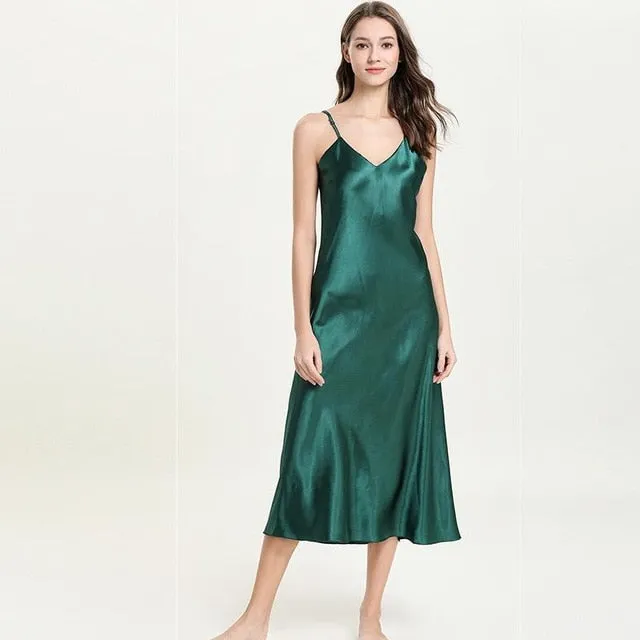 Womens Long Satin Rayon Solid Nightdress