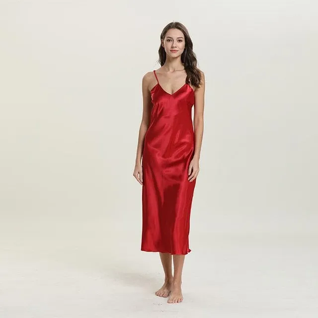 Womens Long Satin Rayon Solid Nightdress