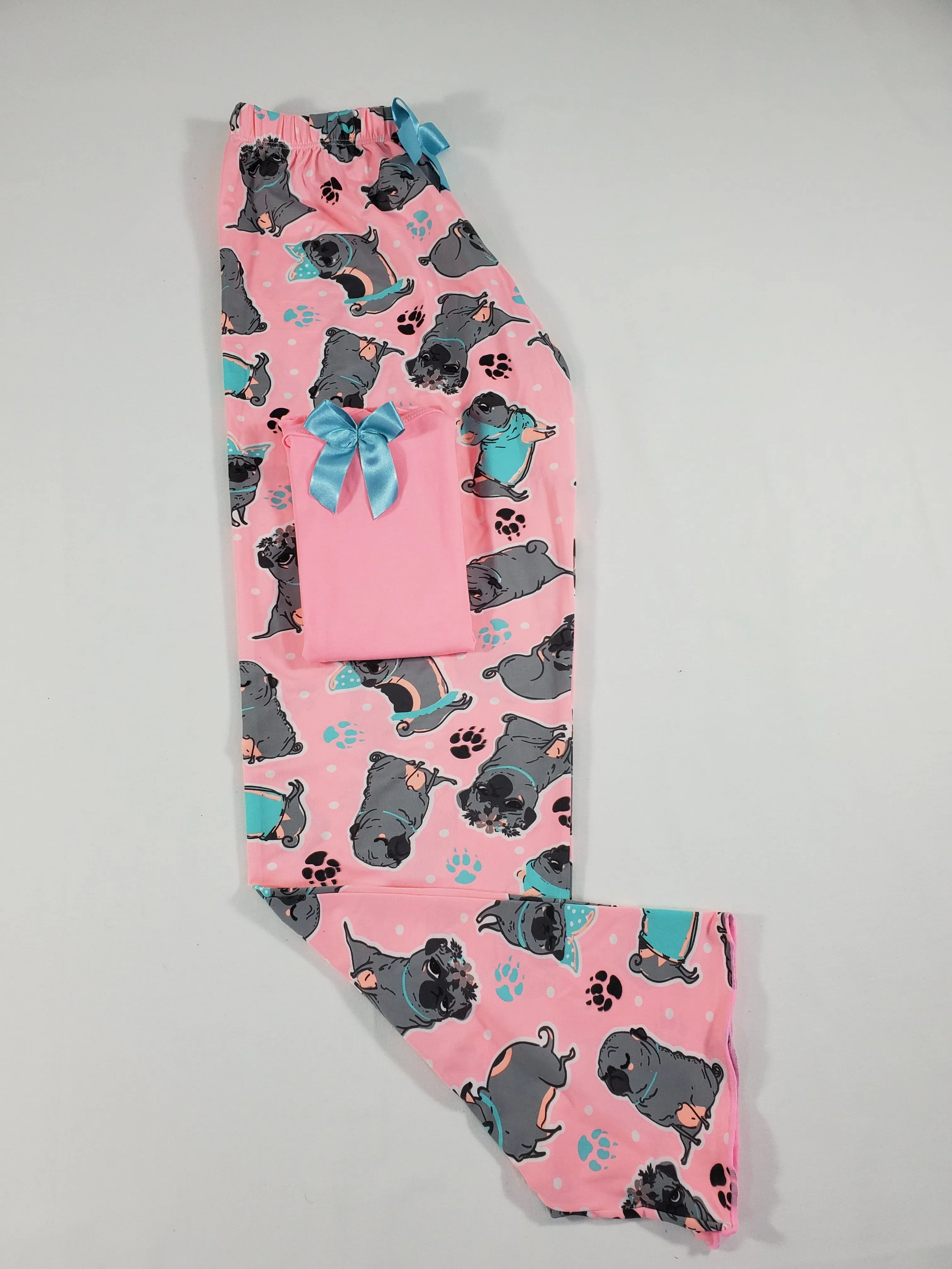 Women's Pajama set pink pants puppies theme pink blouse