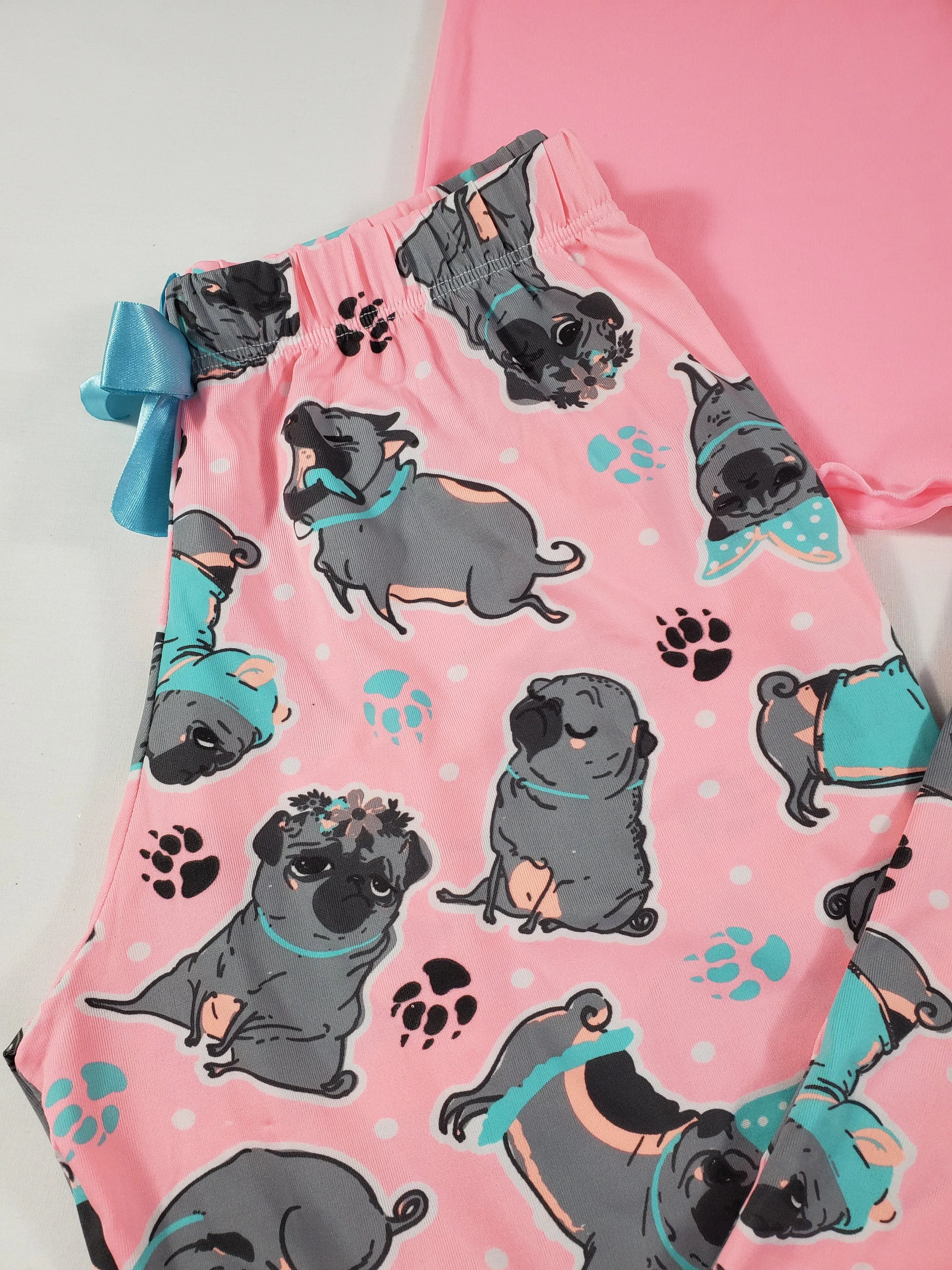 Women's Pajama set pink pants puppies theme pink blouse