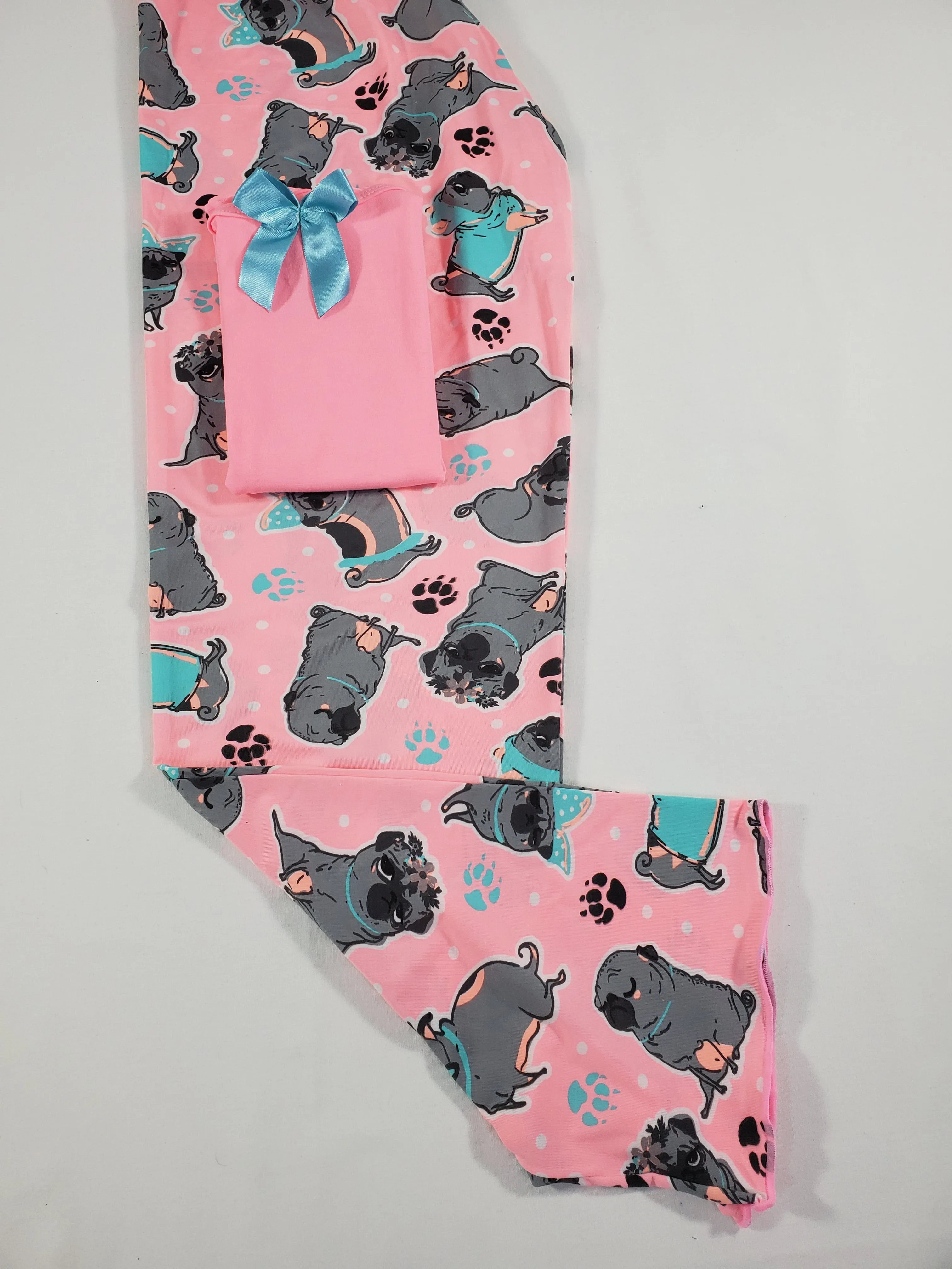 Women's Pajama set pink pants puppies theme pink blouse