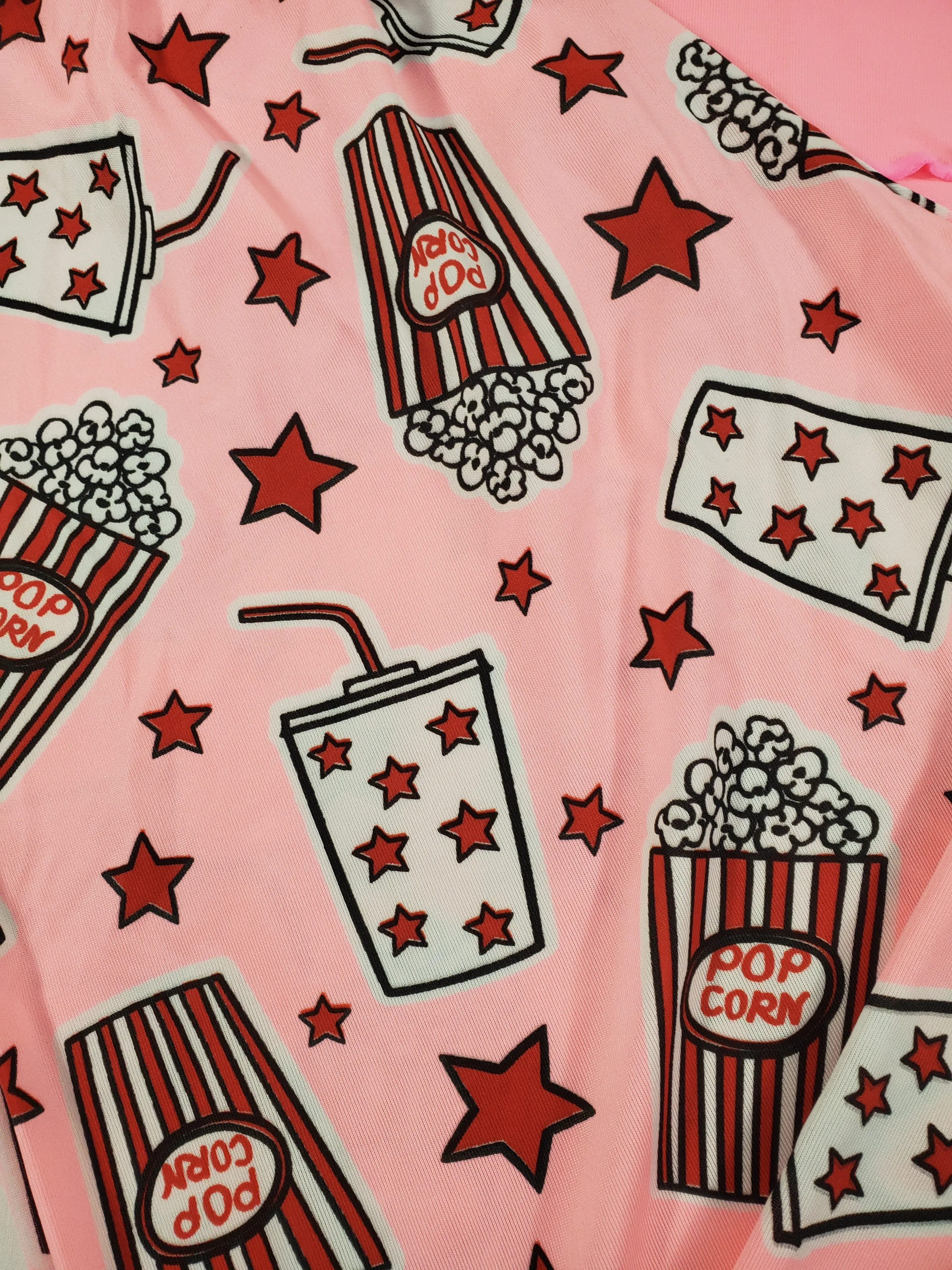 Women's Pajama set pink pants stars and popcorn theme pink blouse