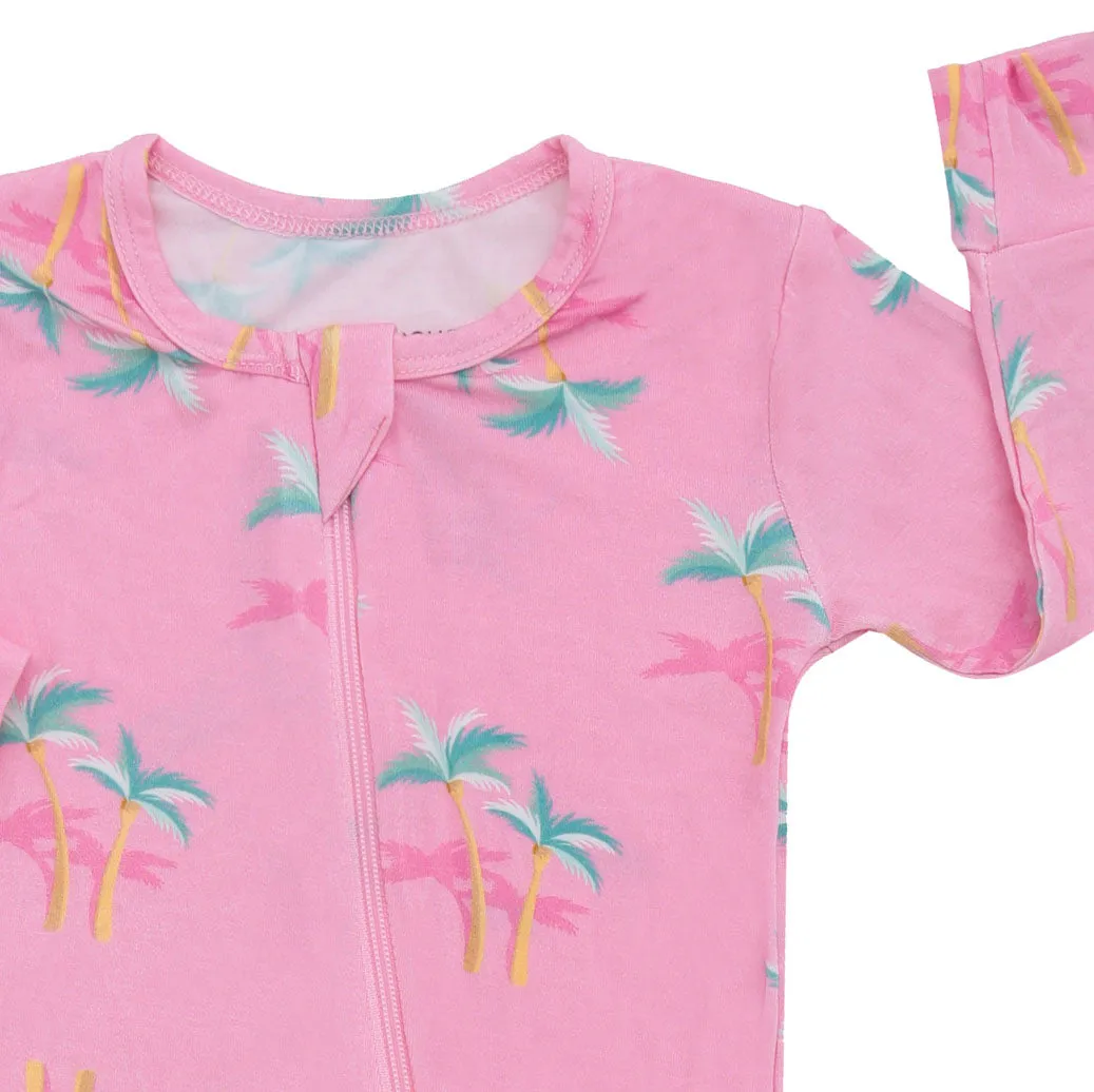 Zippered Romper in Palm - Pink